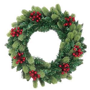 50cm Christmas wreath with mixed PVC pine needles and vibrant red berries for door decor