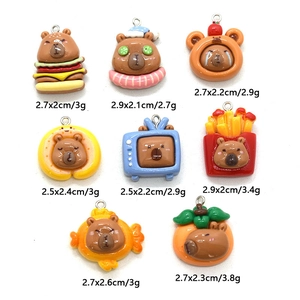 Cute Capybara resin charms set featuring burger and fries designs for DIY jewelry crafts