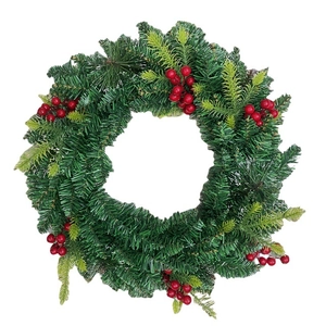 45cm Weihnachtskranz mit grünen Tannennadeln und roten Beeren für die Haustürdeko