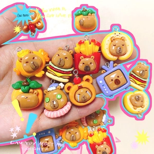 Cute resin capybara DIY charms with hamburger and fries motifs for jewelry making