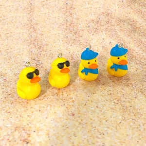 Cute PVC yellow duck pendants with sunglasses and hats for DIY jewelry and keychains