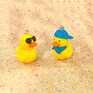 Cute PVC yellow duck charms with sunglasses and blue hat for DIY jewelry making