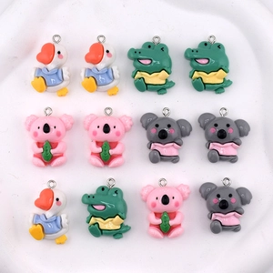 Cartoon resin animal pendants featuring ducks, crocodiles, and koalas for DIY jewelry making
