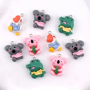 DIY colorful resin cartoon animal pendants featuring koala crocodile and duck with metal rings