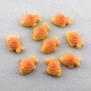 Creative Taiyaki fish pendants for DIY jewelry with gradient orange resin texture