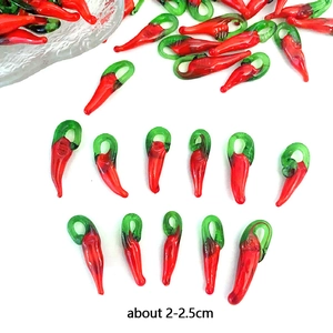 Miniature glass red chili pepper pendants for DIY jewelry crafts length 2-2.5cm