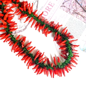 Vibrant red chili glass pendant necklace with green bead accent for DIY fashion jewelry