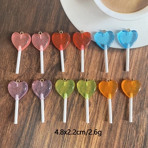 12pcs colorful glitter resin heart lollipop charms with gold loops for DIY jewelry making
