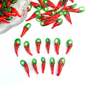 Handmade red chili glass pendant with green hook for DIY jewelry making and crafts