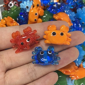 Colorful miniature glass crab charms for DIY jewelry making with vivid glossy finish