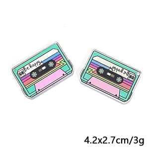 Retro acrylic tape recorder charms with rainbow stripes for DIY jewelry making and crafts