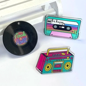 Retro Music Theme Acrylic Pendants Vintage Vinyl Record Cassette Tape Radio DIY Accessories For Keychains Earrings Findings