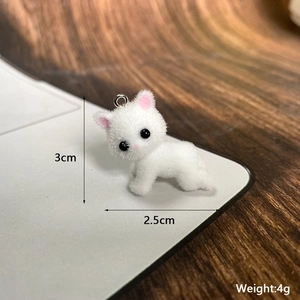 Pendentif chat 3D floqué blanc de 3cm pour bijoux DIY et accessoires de porte-clés