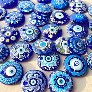 Pendentif Mauvais Œil en Verre Bohème Rond Mandala Nazar Charme Pour DIY Collier Boucle d'Oreille Création Rétro Femme Bijou Accessoire