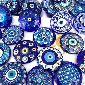 Pendentifs œil porte-bonheur en verre bleu avec motifs mandala pour bijoux DIY
