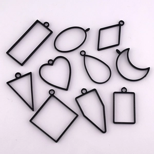10-piece set of black matte geometric DIY resin alloy frames for jewelry making pendants