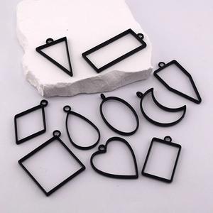 Various black geometric alloy frames for DIY resin jewelry pendants in different shapes