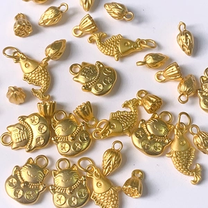 Matte gold DIY jewelry charms with koi, fortune cat and lotus for accessories
