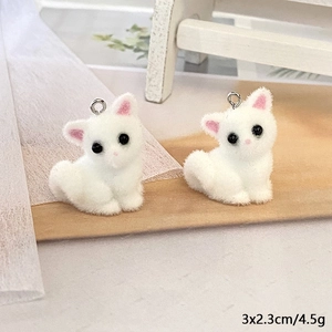 Schattige witte geflockte 3D vos hanger voor DIY sieraden met zilveren ringetje