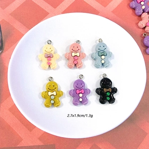 Colorful resin gingerbread man pendants for DIY jewelry with silver metal rings
