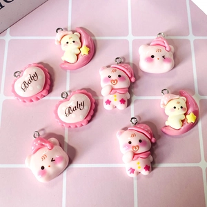 Schattige hars beer maan hart bedeltjes voor DIY sieraden in roze en crème