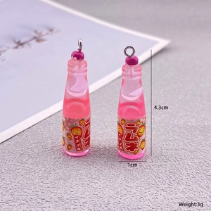 Pink resin strawberry drink bottle pendants for DIY jewelry making with metal rings