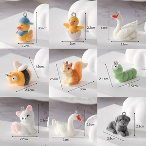 Flocked animal charms including duck bee and dog for DIY jewelry and keychains