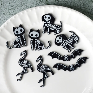 Glitter acrylic animal skeleton charms including cat dog and bat for DIY jewelry making