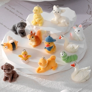 Cute Flocked Animal Pendants Fluffy Dog Duck Bee Squirrel Chick Charms For DIY Jewelry Making Keychain Phone Case Accessories