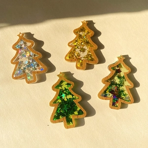 Christmas Tree Pendants Wooden Frame Acrylic Star Sequins DIY Earring Necklace Keychain Holiday Jewelry Decorative Charms
