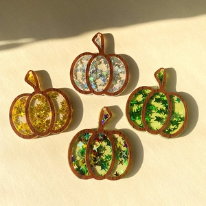 Halloween pumpkin star glitter charms with wood frame for DIY earrings necklaces