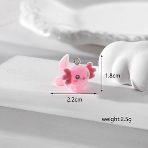 Pink flocked axolotl animal pendant with silver ring, dimensions 2.2cm by 1.8cm