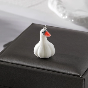 White flocked swan pendant charm with silver loop for DIY jewelry and crafts
