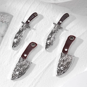Set of 4 punk alloy dagger charms with Damascus texture and red handles for DIY jewelry