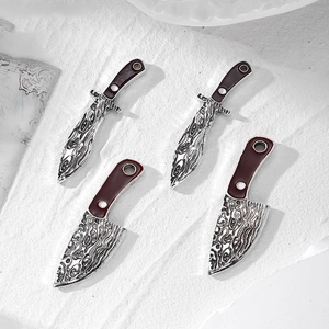Punk alloy dagger and knife pendants with Damascus texture and red handles