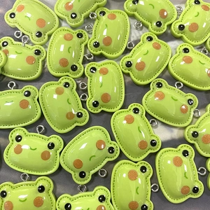 Cute green cartoon frog resin charms for DIY jewelry making earrings necklaces keychains