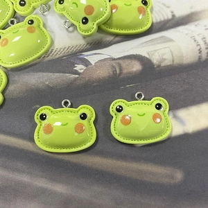 Cute green resin frog head pendant with metal loop for DIY earring and jewelry making