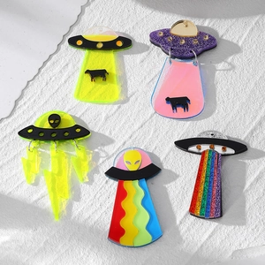 Acrylic UFO Alien Pendant Rainbow Neon Spaceship DIY Earring Necklace Keychain Accessories Unique Sci-Fi Jewelry Findings