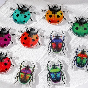 Acrylic ladybug beetle charms with glitter in turquoise orange red and purple for DIY jewelry