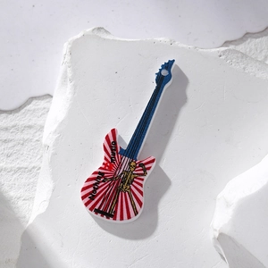 Creative acrylic electric guitar pendant with red white blue skull design for DIY jewelry