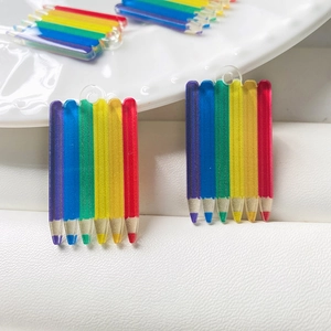 Colorful acrylic rainbow pencil pendants for creative DIY jewelry and keychains