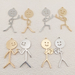 Alloy Creative Heart Stick Figure Pendants For DIY Earring Necklace Keychain Funny Metal Charms Humorous Jewelry Findings