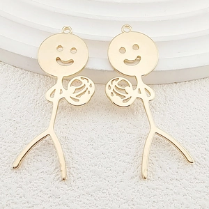 Golden stick figure pendant with smiley face and basketball texture for DIY jewelry