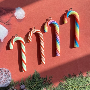 Christmas Candy Cane Resin Charms DIY Simulation Candy Food Earrings Keychain Pendants Rainbow Striped Jewelry Making Accessories