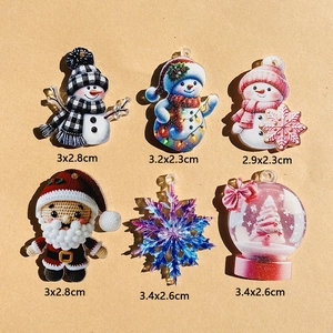 Acrylic Christmas Santa and Snowman charms set with snowflake crystal ball designs