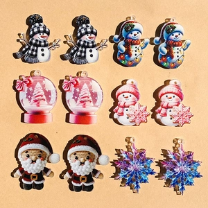 DIY Christmas acrylic charms featuring Snowman and Santa Claus for earrings making
