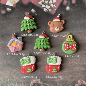 Kit de breloques de Noël en résine avec ours et sapins pour la création de bijoux DIY