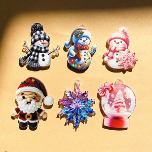 Acrylic Christmas Pendants Santa Claus Snowman Snowflake Crystal Ball Charms For DIY Jewelry Making Earrings Necklace