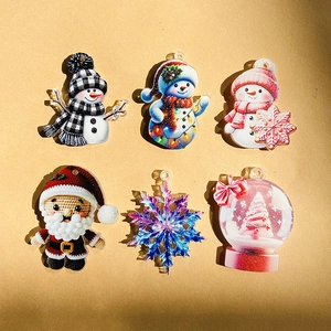 6-piece acrylic Christmas charm set with Santa, snowman, and snowflake for jewelry making