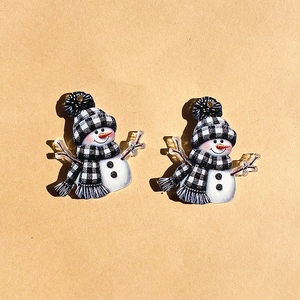 Set of two acrylic snowman charms with plaid scarf for DIY Christmas jewelry crafts